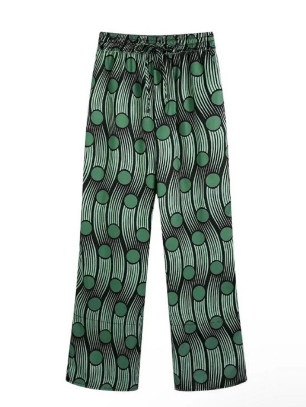 ZARA Green Black Abstract Print Casual Feminine Flowy Distressed Pants Small